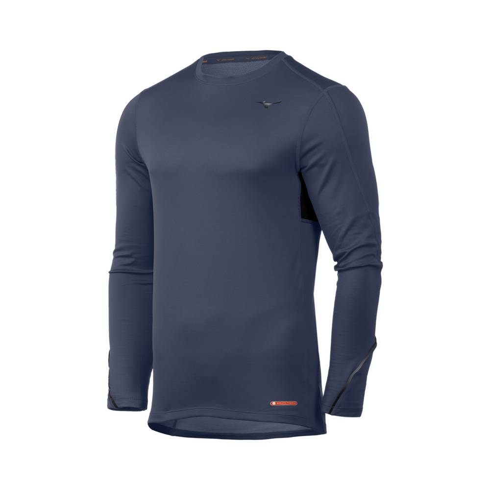 Mens Mizuno Breath Thermo® Long Sleeve Base Layer Indigo/Black Philippines (LURDMV349)